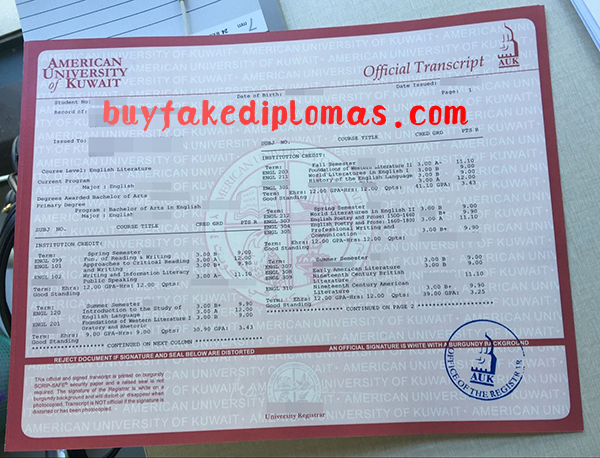 American University of Kuwait Transcript, Buy Fake American University of Kuwait Transcript