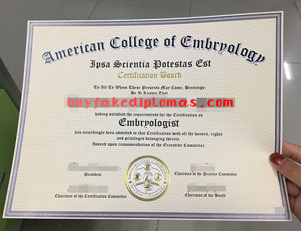 American College Embryology Certificate,Buy Fake American College Embryology Certificate