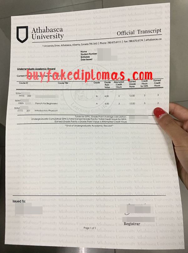 Athabasca University Transcript, Buy Fake Athabasca University Transcript