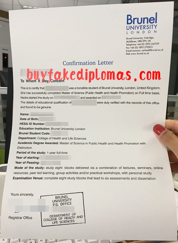 Brunel University Document, Buy Fake Brunel University Document