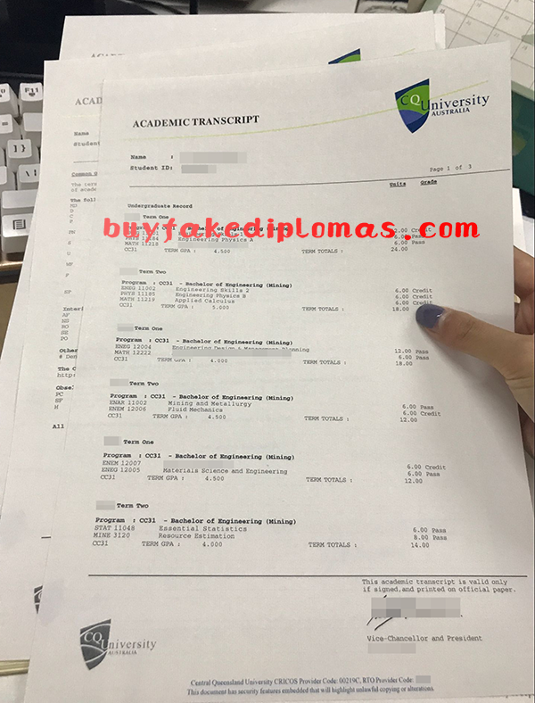 Central Queensland University Transcript, Buy Fake Central Queensland University Transcript