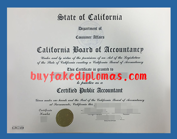 Certified Public Accountant California Certificate, Fake Certified Public Accountant California Certificate