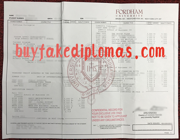 Fordham University Transcript, Buy Fake Fordham University Transcript