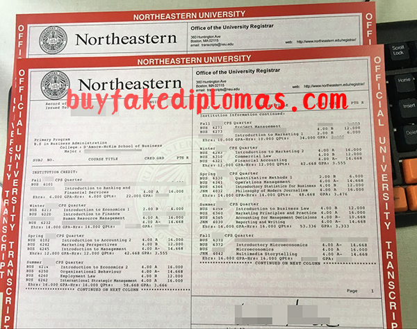 Northeastern University Transcript, Buy Fake Northeastern University Transcript
