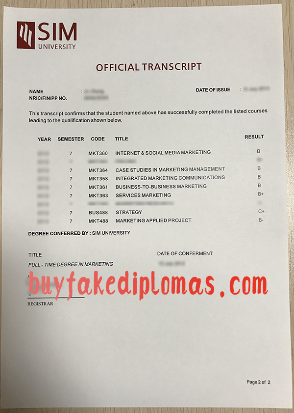 SIM University Transcript, Buy Fake SIM University Transcript