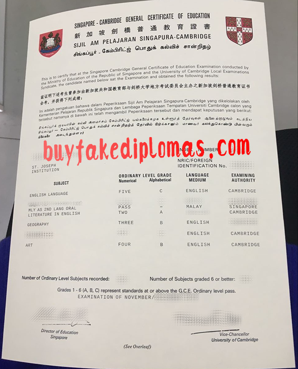 Singapore-Cambridge General Certificate of Education, Buy Fake Singapore-Cambridge General Certificate of Education