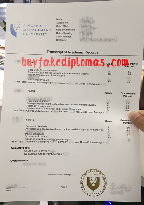 Singapore Management University Transcript, Buy Fake Singapore Management University Transcript