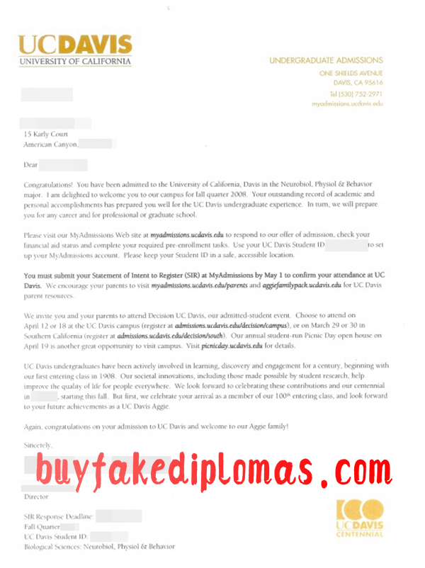 University of California Offer, Buy Fake University of California Offer