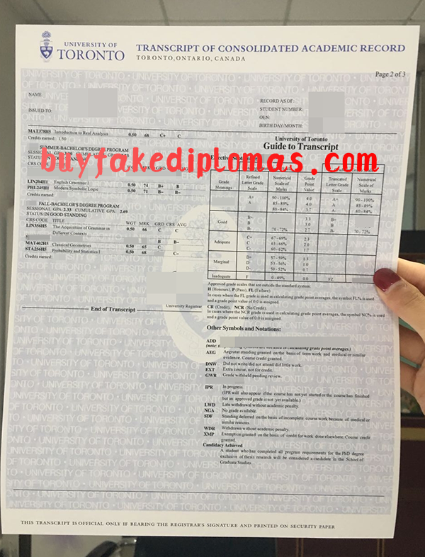 University of Toronto Transcript, Buy Fake University of Toronto Transcript