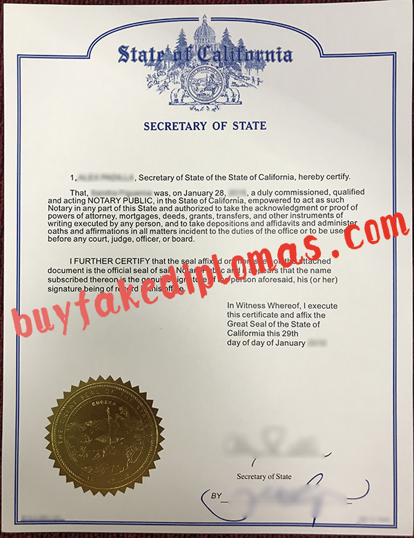 California Apostille Certificate, Buy Fake California Apostille Certificate