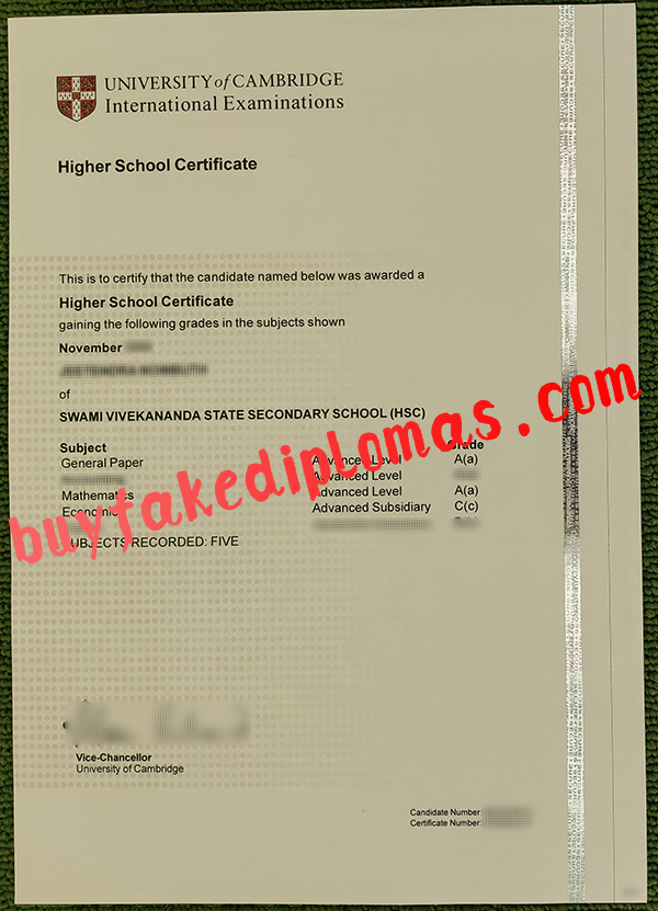 fake Cambridge High School Certificate