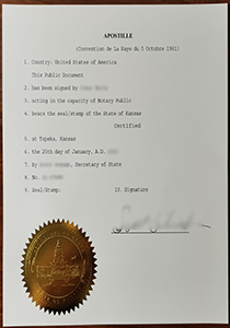 Kansas Apostille Certificate, Buy Fake Kansas Apostille Certificate