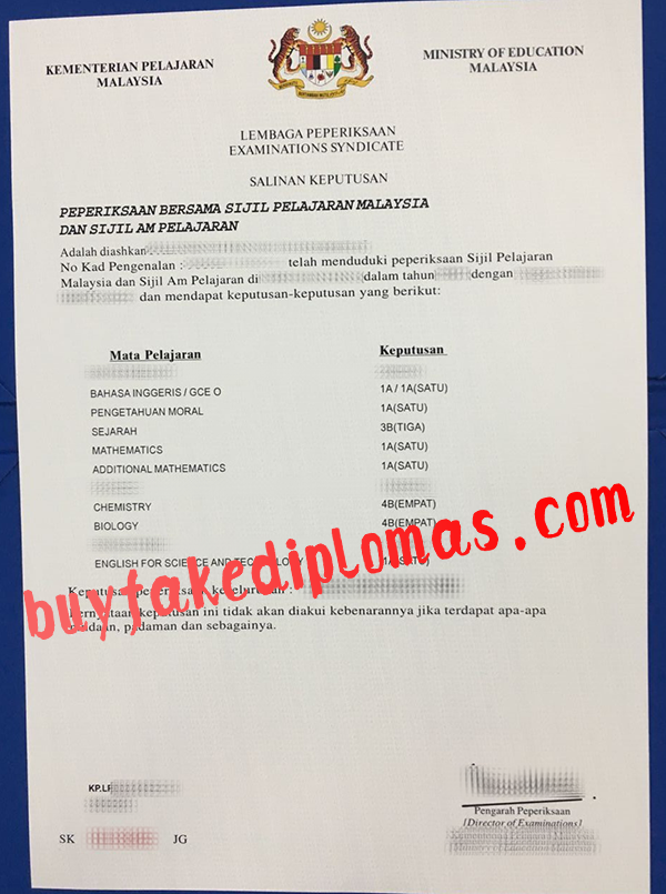 Kementerian Pelajaran Malaysia Transcript, Buy Fake Kementerian Pelajaran Malaysia Transcript