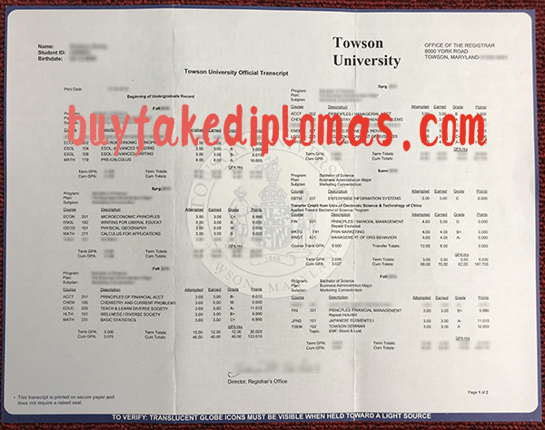 Towson University Transcript, Buy Fake Towson University Transcript