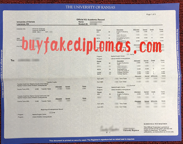 University of Kansas Transcript, Buy Fake University of Kansas Transcript