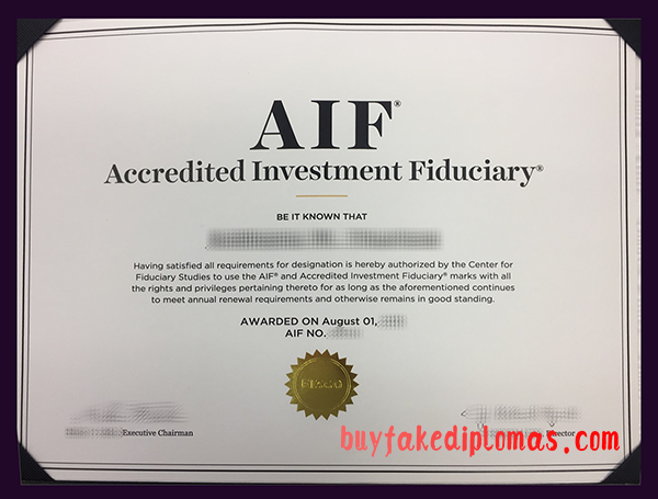 Accredited Investment Fiduciary Certificate, Buy Fake Accredited Investment Fiduciary Certificate