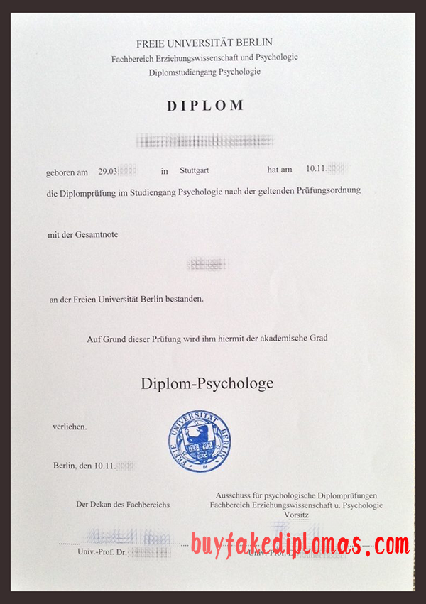 Freie Universität Berlin Diploma, Buy Fake Freie Universität Berlin Diploma