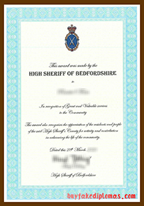 High Sheriff of Bedfordshire Certificate, Buy Fake High Sheriff of Bedfordshire Certificate