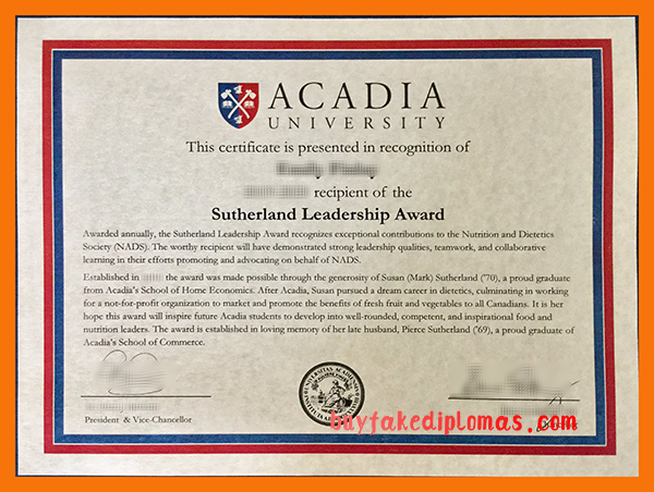 Acadia University Certificate, Buy Fake Acadia University Certificate
