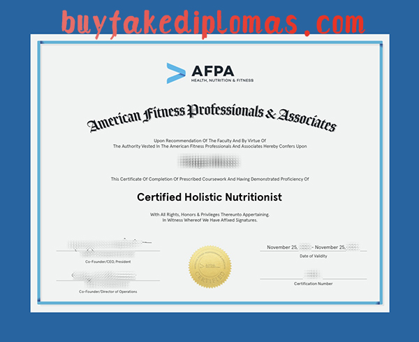 American Fitness Professionals & Associates Certificate, Fake American Fitness Professionals & Associates Certificate