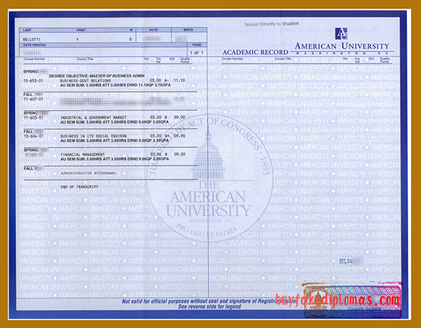 American University Transcript, Buy Fake American University Transcript