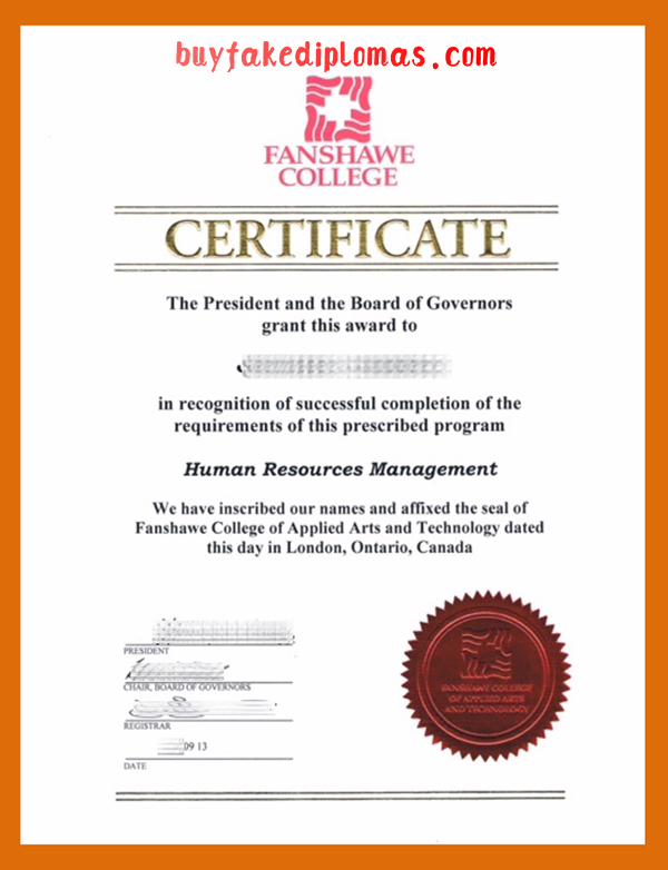 Fanshawe College Certificate, Buy Fake Fanshawe College Certificate