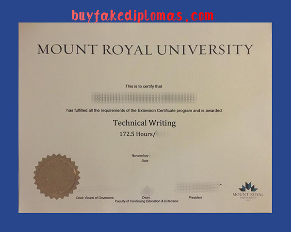 Mount Royal University Certificate, Fake Mount Royal University Certificate