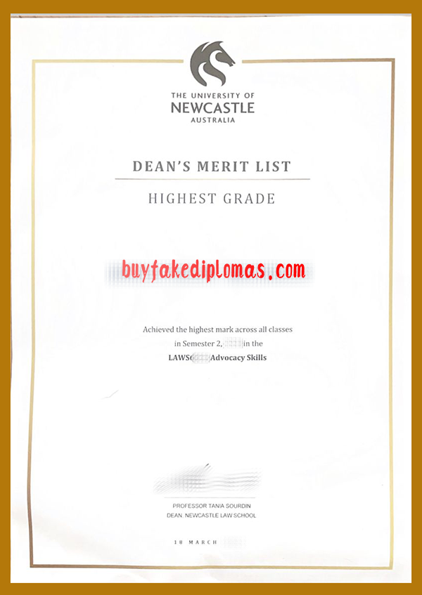 Fake University of Newcastle Certificate