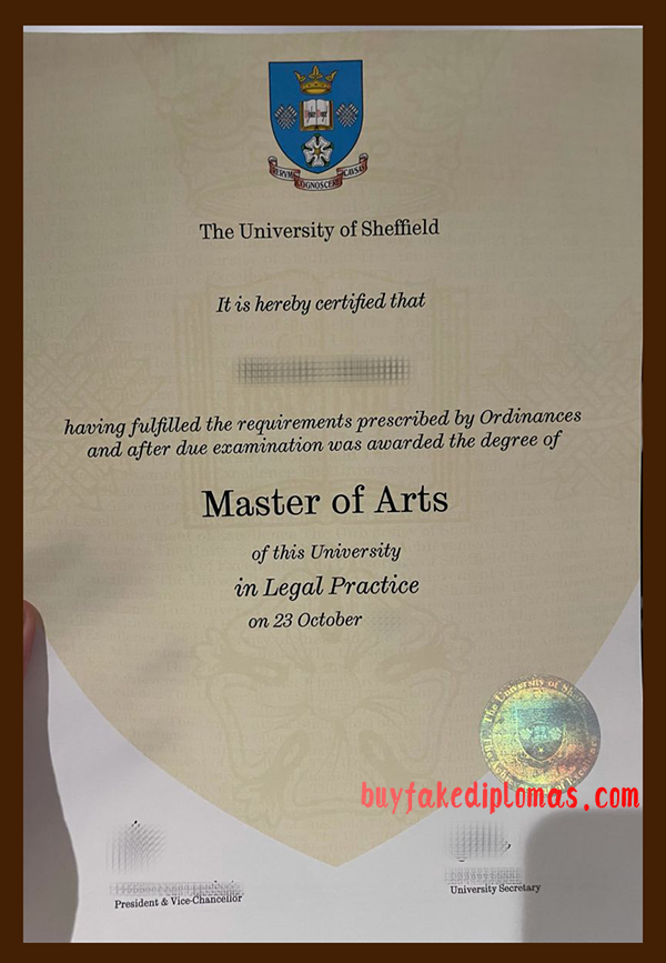 Fake University of Sheffield Diploma