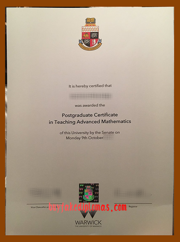 Fake University of Warwick Certificate