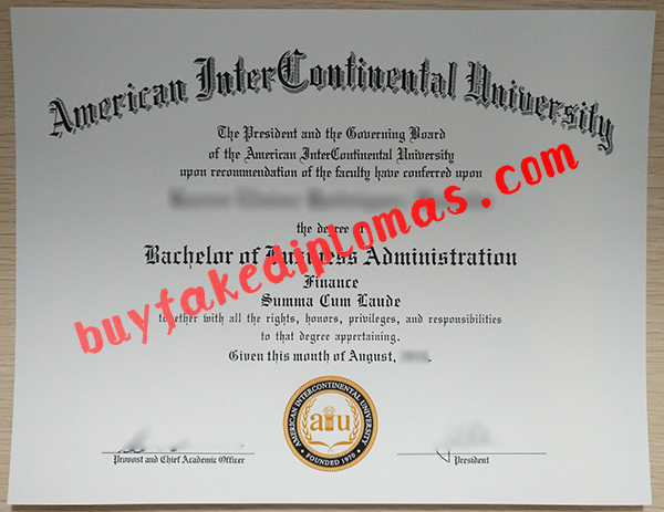 Fake American InterContinental University BBA Certificate