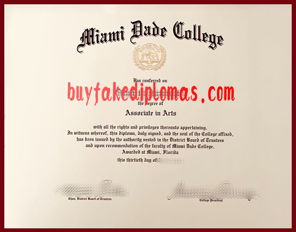 Miami Dade College Diploma, Fake Miami Dade College Diploma