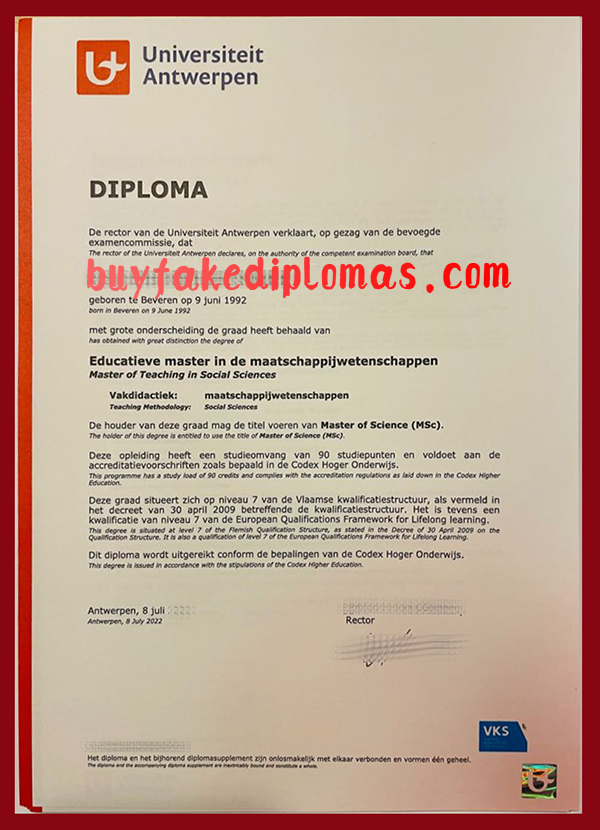 Universiteit Antwerpen Diploma, Fake Universiteit Antwerpen Diploma