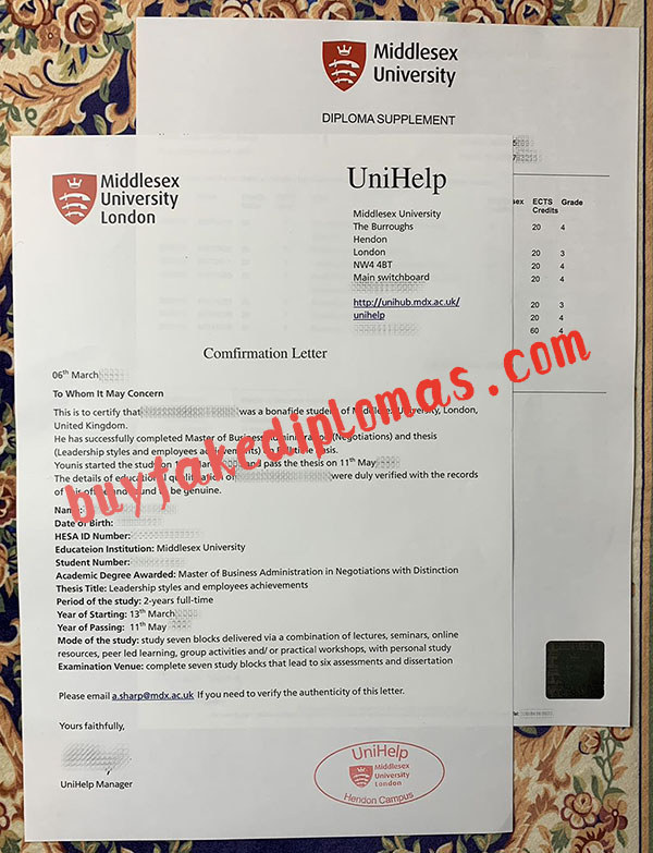 Fake Middlesex University Transcript