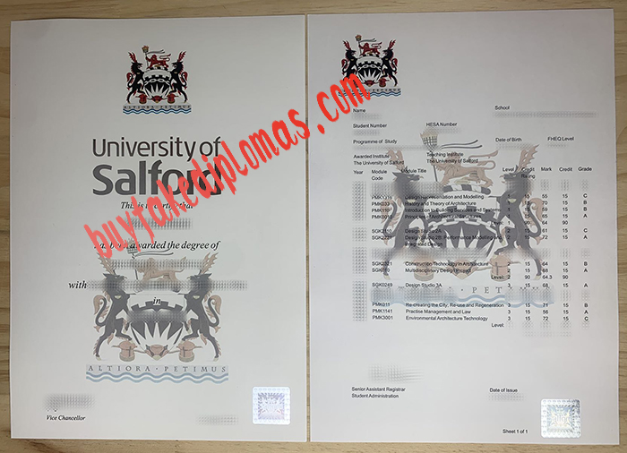 Fake University of Salford Certificate