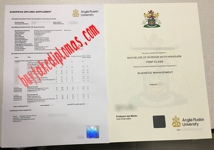 Anglia Ruskin University fake certificate