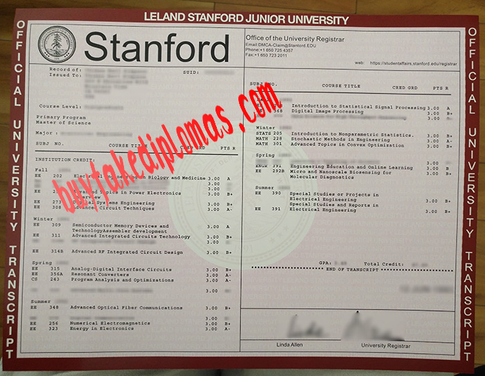 Leland Stanford Junior University fake transcript