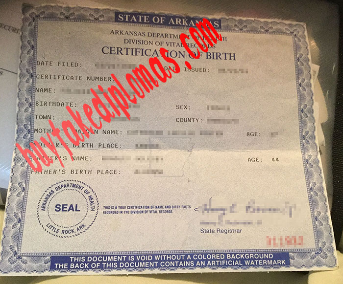 fake Arkansas birth certificate