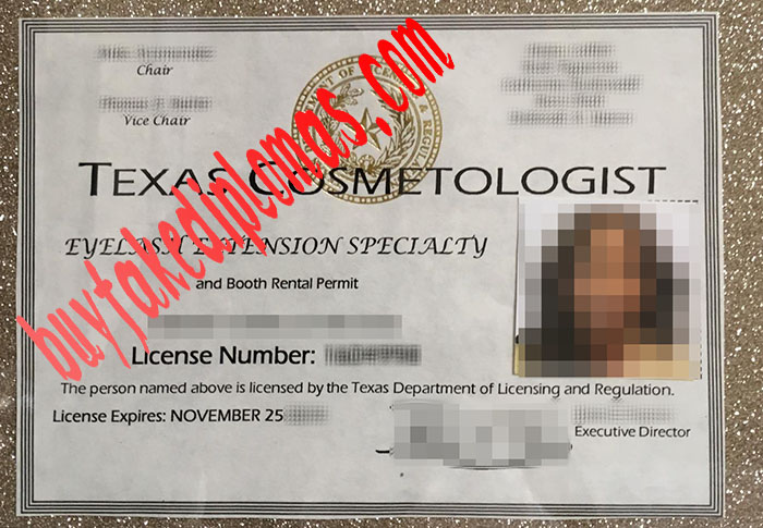 fake Cosmetology License certificate