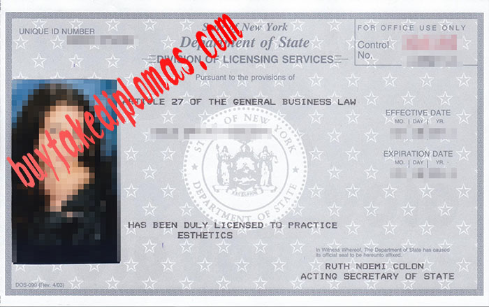 fake New York Cosmetology License