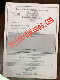 fake Barbering and Cosmetology Establishment License